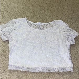 White Lace Crop Top Shirt . See through back .